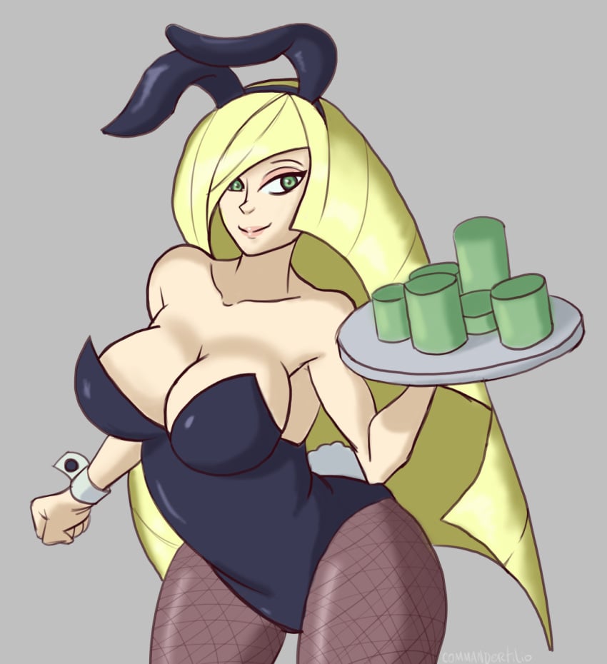 1girls big_breasts blonde_hair breasts bunny_ears bunnysuit female green_eyes large_breasts lusamine_(pokemon) nintendo pokemon pokemon_sm solo solo_female thick_thighs thighs tilio