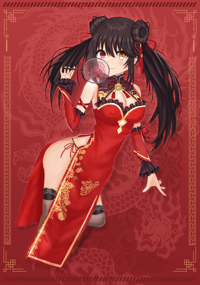 2d 2d_(artwork) ass black_hair breasts china_dress chinese_clothes date_a_live female female_only heterochromia light-skinned_female panties red_eyes socks solo solo_female thighs tokisaki_kurumi twintails