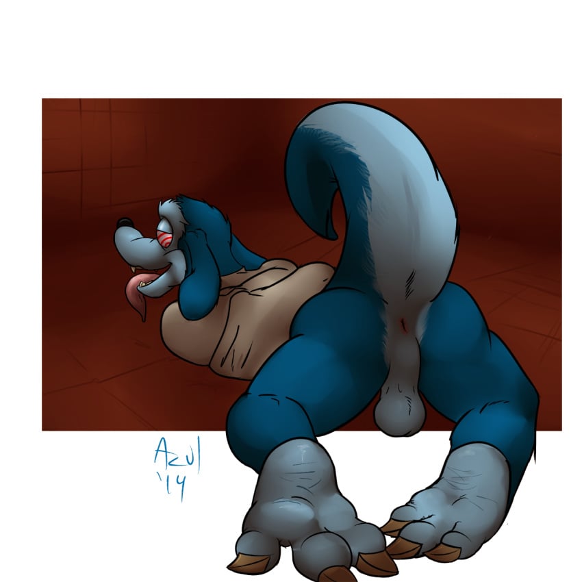 10s 1boy 2014 3_toes anthro anus ass azul_(artist) balls blue_fur crash_(series) dated fur furry furry_only hypnosis kangaroo male male_only out_of_frame ripper_roo solo straitjacket tail tongue_out transparent_background video_games