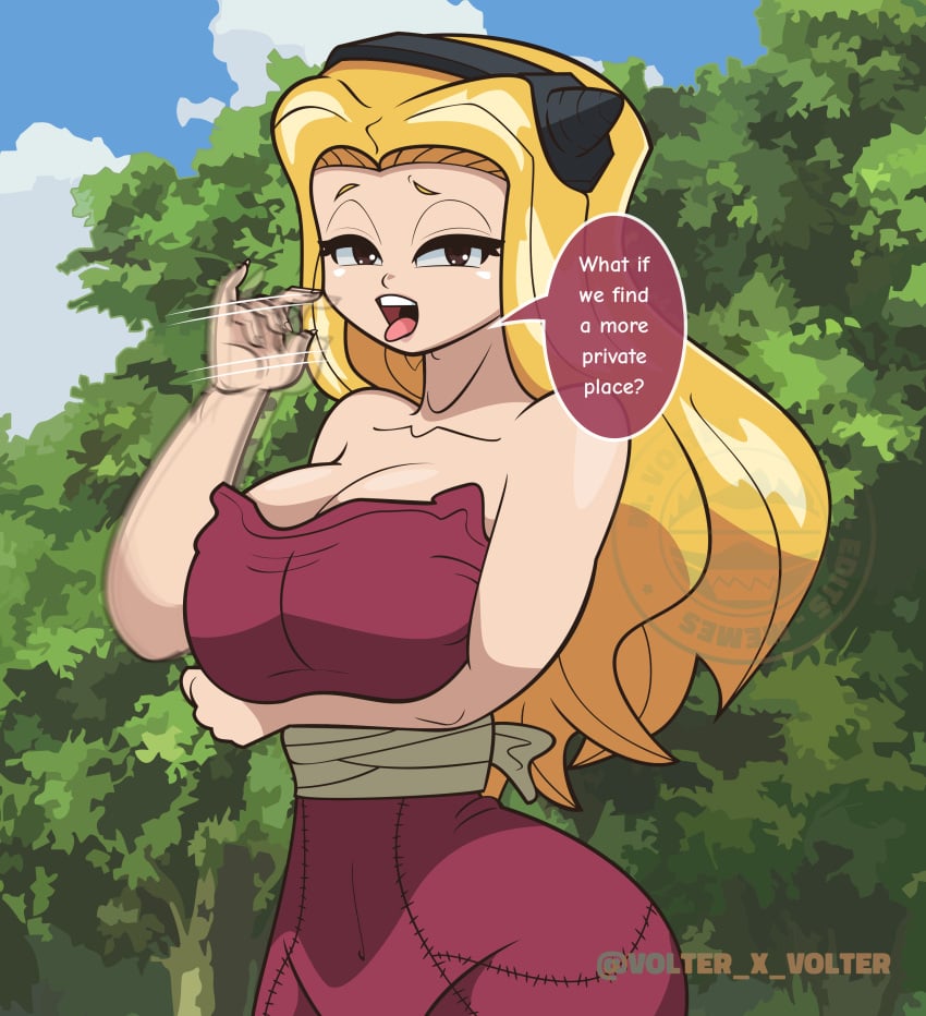 big_breasts blonde_hair blowjob_face blowjob_gesture dr.stone minami_hokutozai volter_x_volter