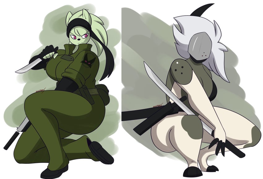 absol anthro autumn_(dewwydartz) big_boss_(cosplay) big_breasts breasts dewwydarts dewwydartz female furry game_freak law_(dewwydartz) maskless_meowscarada meowscarada metal_gear nintendo pokémon_(species) pokemon pokemon_(species) pokemon_sv raiden_(cosplay) raiden_(metal_gear)_(cosplay) solo tagme thick_thighs wide_hips