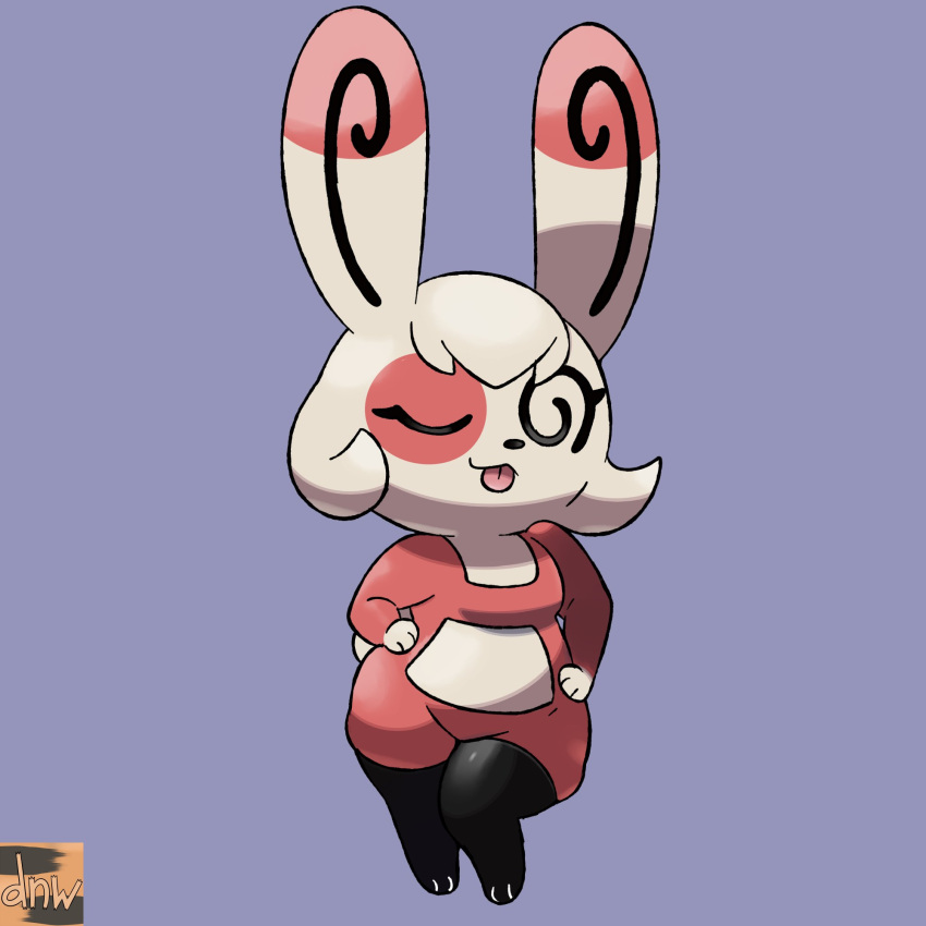 anthro bunny_ears bunny_tail cheeky darknwindie eye_markings female game_freak nintendo pokemon pokemon_(species) spinda tagme tongue_out winking_at_viewer