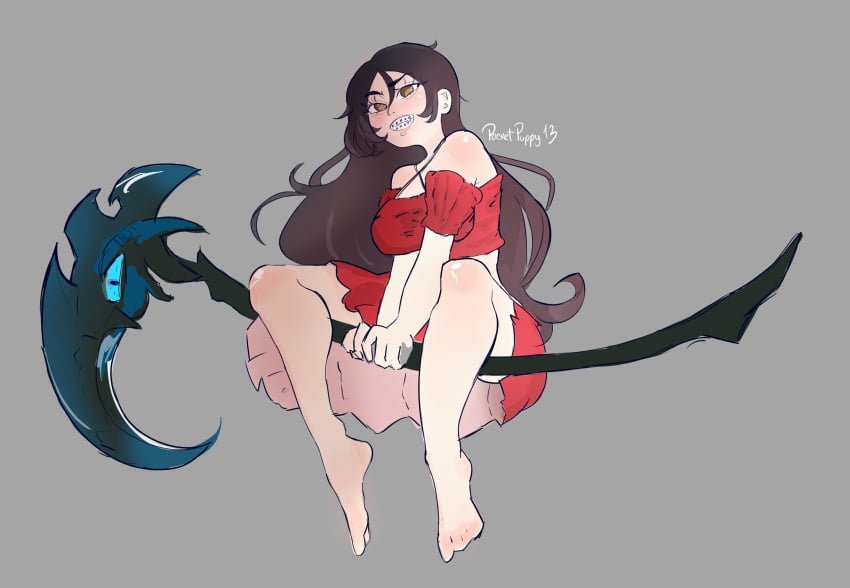 barefoot blush feet flying oc original_character pocketpuppy13 rhaast_(league_of_legends) scythe