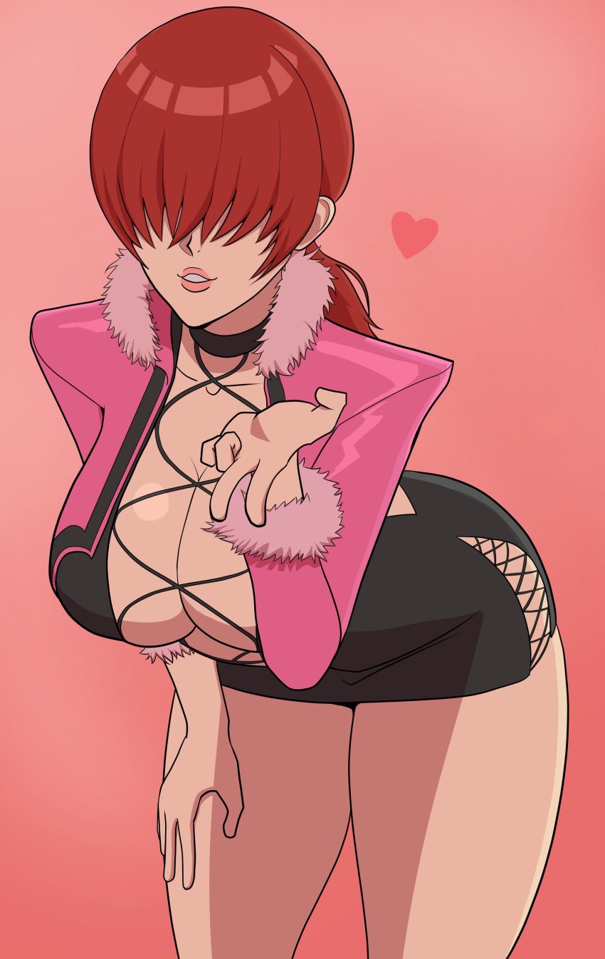 1girls bending_forward bent_forward big_breasts big_breasts big_butt blowing_kiss clothed female fishnets heart heart_symbol king_of_fighters light-skinned_female light_skin long_hair red_hair seductive seductive_look shermie_(kof) skirt thick thick_thighs thighs tied_hair wide_hips