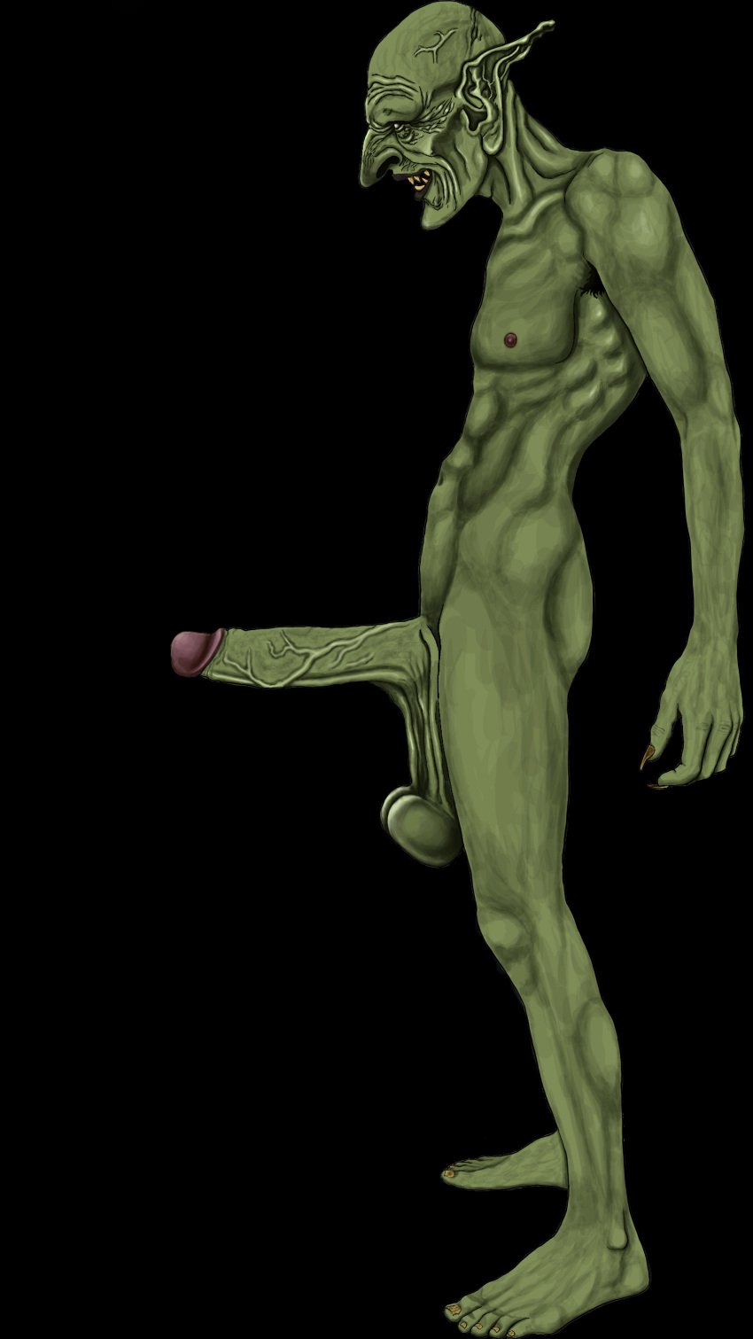 big_balls big_cock big_dick big_penis cock dick fantasy fantasy_creature geekwithepower goblin goblin_male green_skin low_hanging_balls low_hanging_testicles male_goblin penis veiny_penis