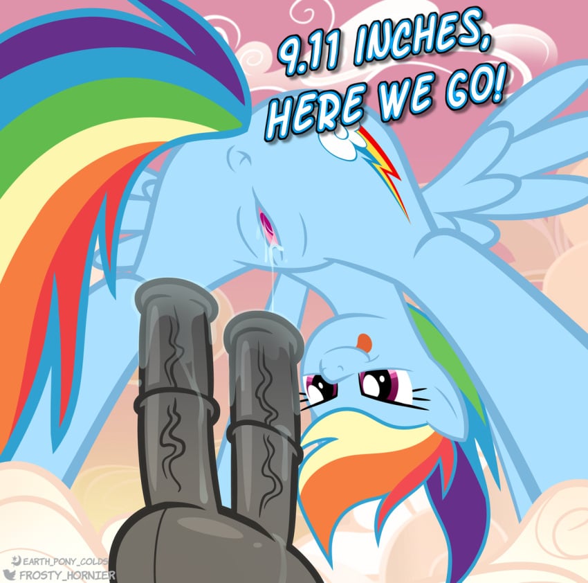 9/11 accurate_art_style determined dildo dildo_sitting earth_pony_colds fluid imminent_anal_insertion imminent_vaginal_penetration lube_on_dildo meme mildly_disturbing my_little_pony pegasus pony rainbow_dash_(mlp) rainbow_hair text tongue_out vaginal_secretions