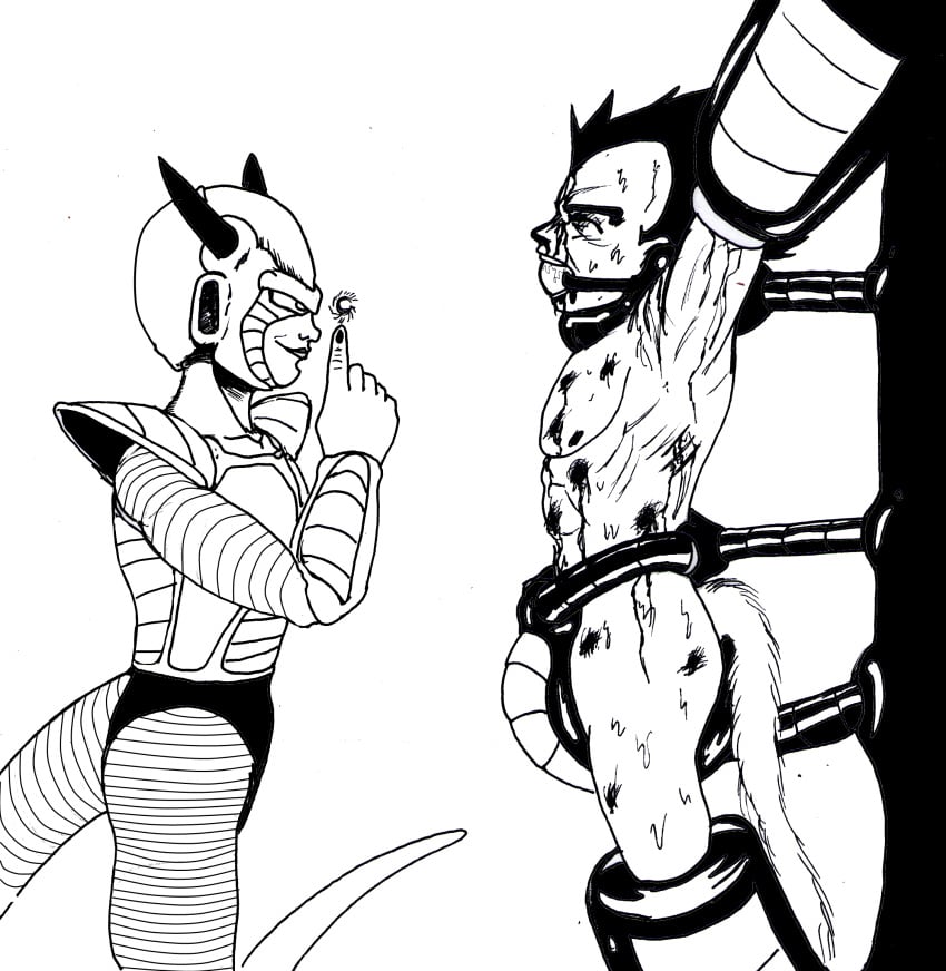 dragon_ball dragon_ball_z friezer gag gagged male_only monochrome spankeror torture vegeta