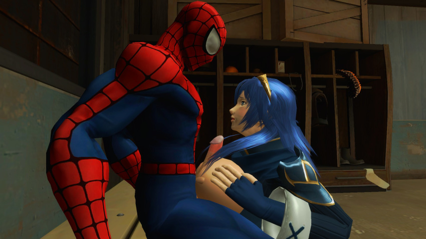 3d cowman crossover eastern_and_western_character female fire_emblem fire_emblem_awakening garry's_mod human lucina_(fire_emblem) male marvel paizuri peter_parker spider-man spider-man_(series) straight straight_hair