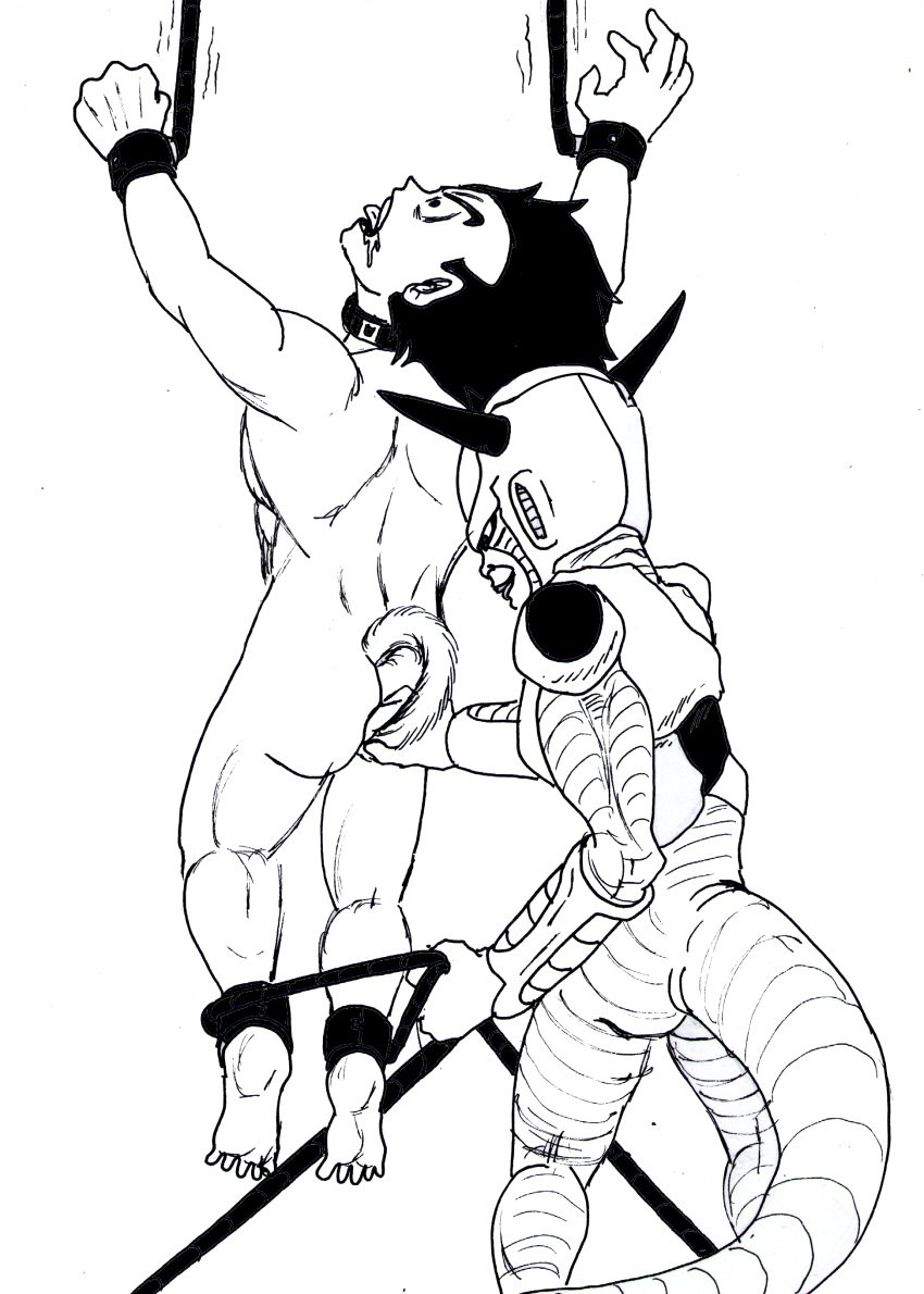 anal dragon_ball dragon_ball_z frieza gagged gay male male_only monochrome spankeror torture vegeta yaoi