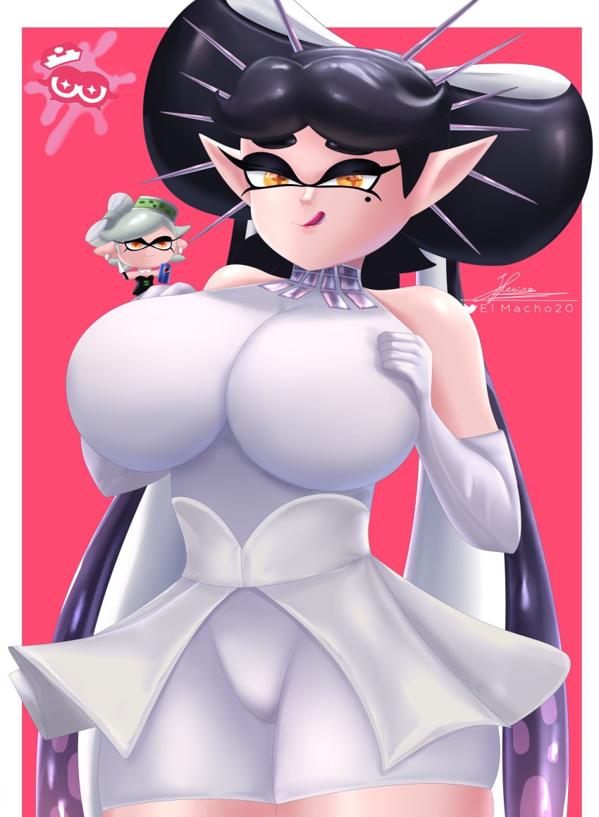 artist_name breasts callie_(grand_festival) callie_(splatoon) el_macho_20 gloves grand_festival_(splatfest) inkling inkling_girl large_breasts licking licking_lips long_gloves long_hair looking_at_viewer marie_(splatoon) mole mole_under_eye nintendo pointy_ears splatfest splatoon splatoon_3 squid_sisters tentacle_hair thick_thighs tongue tongue_out two_tone_hair white_gloves white_long_gloves