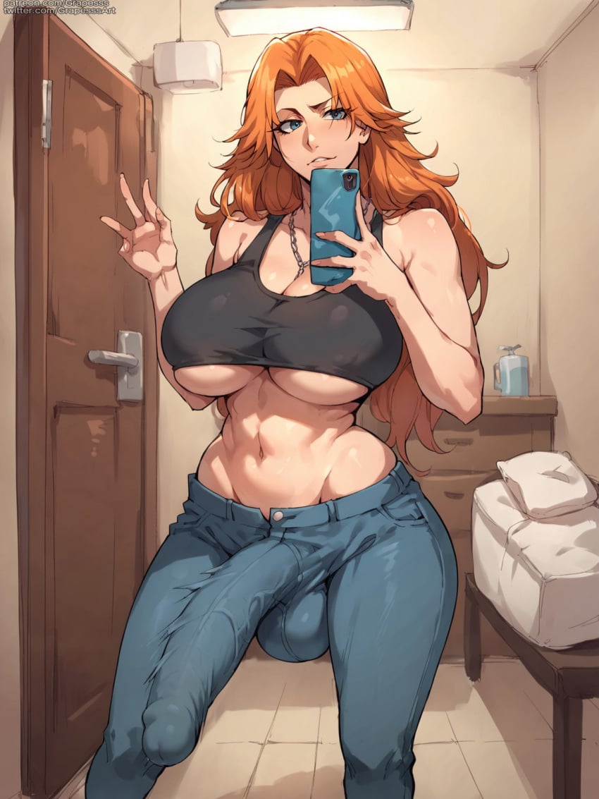 ai_generated bleach bulge_through_clothing futanari grapesss light-skinned_futanari matsumoto_rangiku