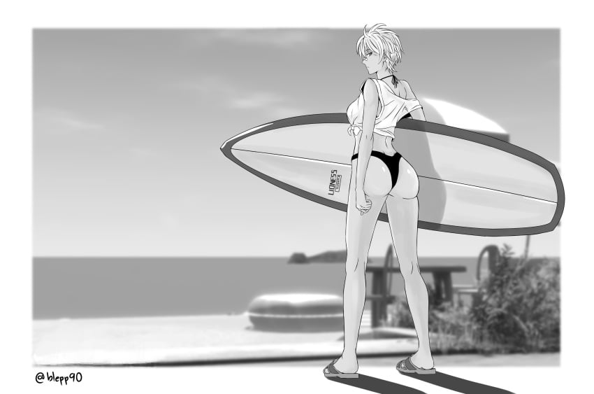 1girls ass beach big_ass female original original_character short_hair solo tagme_(artist) tomboy