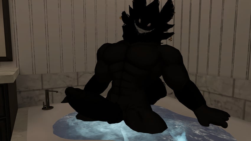 abs backrooms backrooms_creature bbc big_balls big_black_cock big_cock big_penis black_body black_fur black_hair black_nose black_penis drooling hot_tub hung monster monster_boy monster_cock muscles muscular muscular_male smile smiler_(the_backrooms) the_backrooms vrchat vrchat_avatar vrchat_media vrchat_model