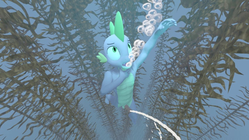 1boy 3d 3d_(artwork) anthro asphyxiation barefoot bubbles cub cum daemont92 dragon drowning friendship_is_magic hasbro male my_little_pony nude orgasm penis solo solo_male source_filmmaker spike_(mlp) swimming underwater young