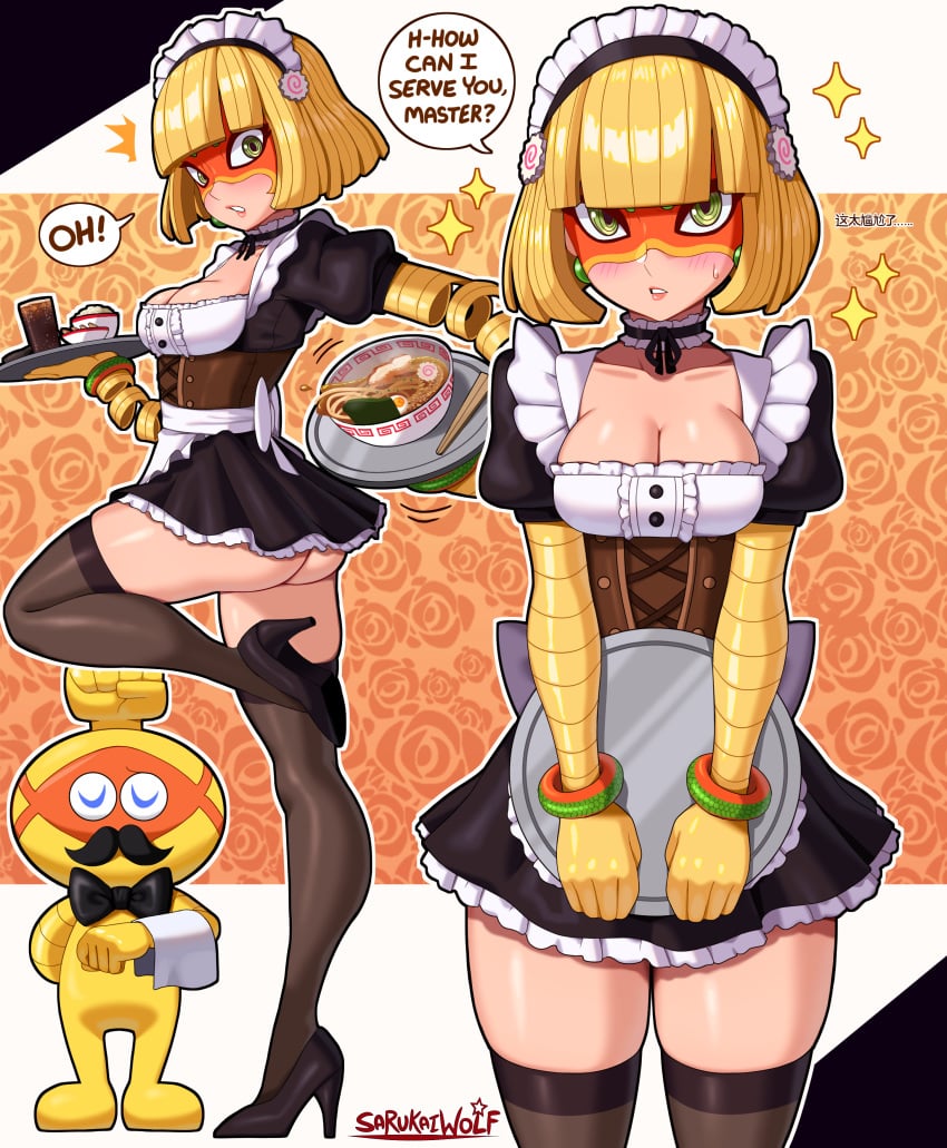 arms_(game) biff_(arms) high_heels maid_headdress maid_outfit maid_uniform min_min_(arms) sarukaiwolf stockings tagme