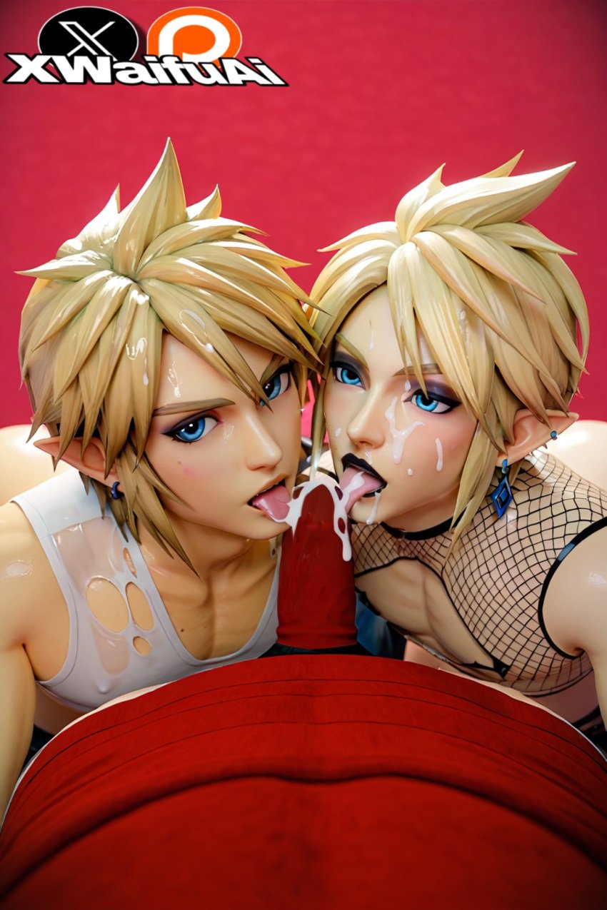 2boys 3d_(artwork) ai_generated blonde_hair bukkake cloud_strife femboy femboy_only final_fantasy flat_chest flat_chested gay gay_blowjob gay_male gay_sex huge_ass link link_(breath_of_the_wild) looking_at_viewer nintendo sexy sissification sissy square square_enix thick_thighs threesome video_games xwaifuai zelda_(breath_of_the_wild)