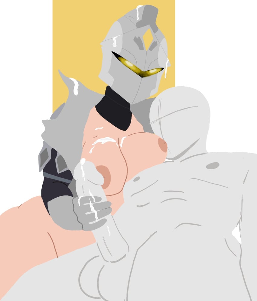 anon anonymous_male big_breasts commission cum female_knight flat_colors fortnite fortnite:_battle_royale gloves handjob helmet jacket nursing_handjob request spectra_knight_(fortnite) stupidroach thick_ass thick_thighs