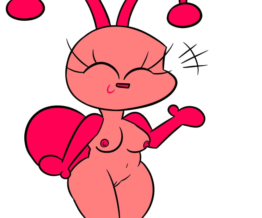 2025 ant antennae_(anatomy) anthro arthropod arthropod_abdomen boogie_bugs breasts closed_eyes digital_media_(artwork) eyelashes female genitals hi_res hymenopteran insects jdone navel nipples nude pussy red_body red_nipples simple_background smile solo white_background wide_hips