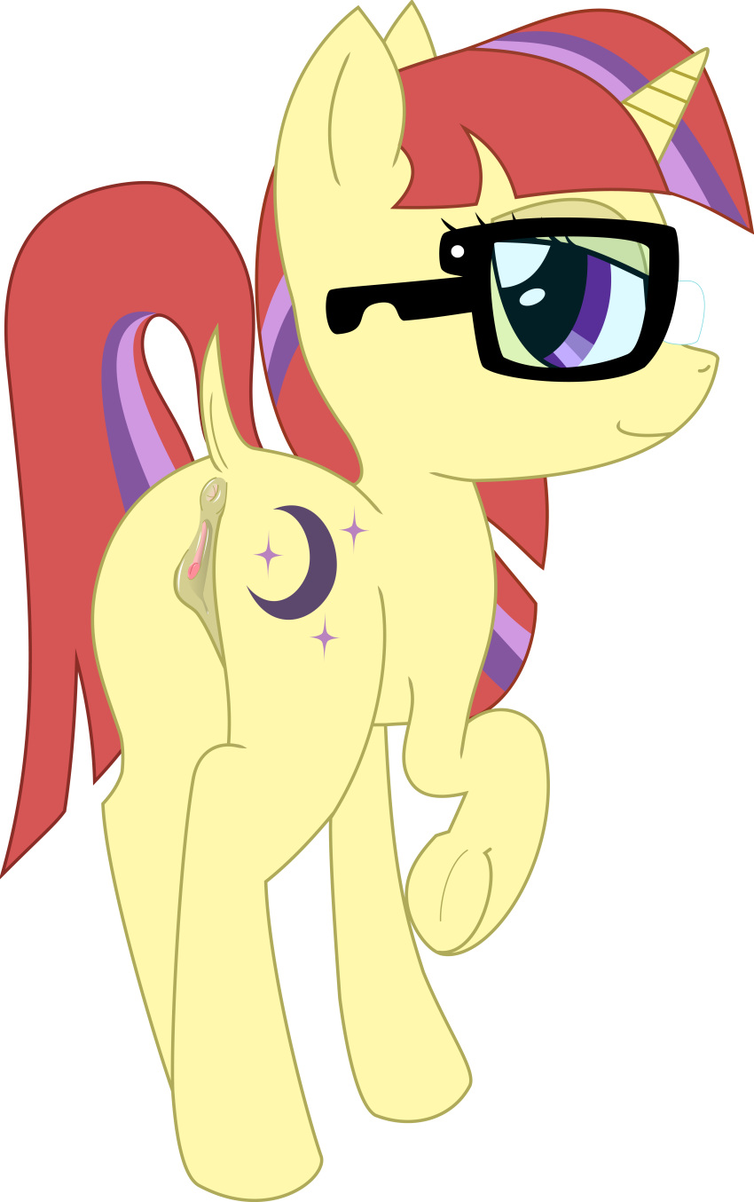 2015 absurd_res alpha_channel anus ass bedroom_eyes bright_lite clitoris cutie_mark equine eyewear female friendship_is_magic glasses hair half-closed_eyes hi_res horn looking_at_viewer looking_back mammal moondancer multicolored_hair my_little_pony non-anthro pussy pussy_juice raised_tail seductive simple_background smile solo tail_dock transparent_background underhoof unicorn