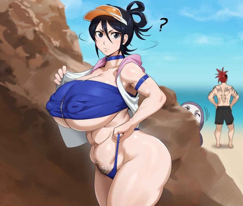 1girls 2022 2boys abarai_renji abs alternate_breast_size areolae armpit_hair barely_contained beach black_eyes black_hair bleach breasts cheating cheating_wife cucked_by_monster cuckold dialogue erect_nipples female female_armpit_hair hairy_armpits hips hollow_(species) huge_ass huge_breasts interspecies kuchiki_rukia kunaboto large_areolae long_hair massive_breasts monster muscular_female netorare nipples ntr outdoors pubic_hair pubic_hair_peek puffy_nipples renji_abarai speech_bubble swimsuit textless thick_thighs thighs tied_hair venus_body visor visor_cap wide_hips