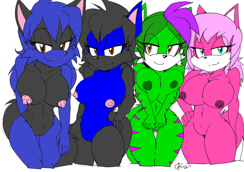 akatsukishiranui-fox blue_fur breasts canine feline female female_only fox hedgewolf mammal multiple_females multiple_girls nude original_character sibling tiger twins