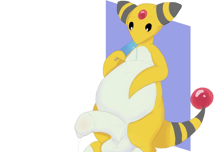 ampharos anthro balls belly big_balls big_penis blush bodily_fluids bovid caprine food foreskin game_freak generation_2_pokemon genital_fluids genitals half-erect hi_res male mammal nintendo nude penis pokemon pokemon_(species) popsicle precum sheep slightly_chubby solo surprised_expression sweat twerpishimp