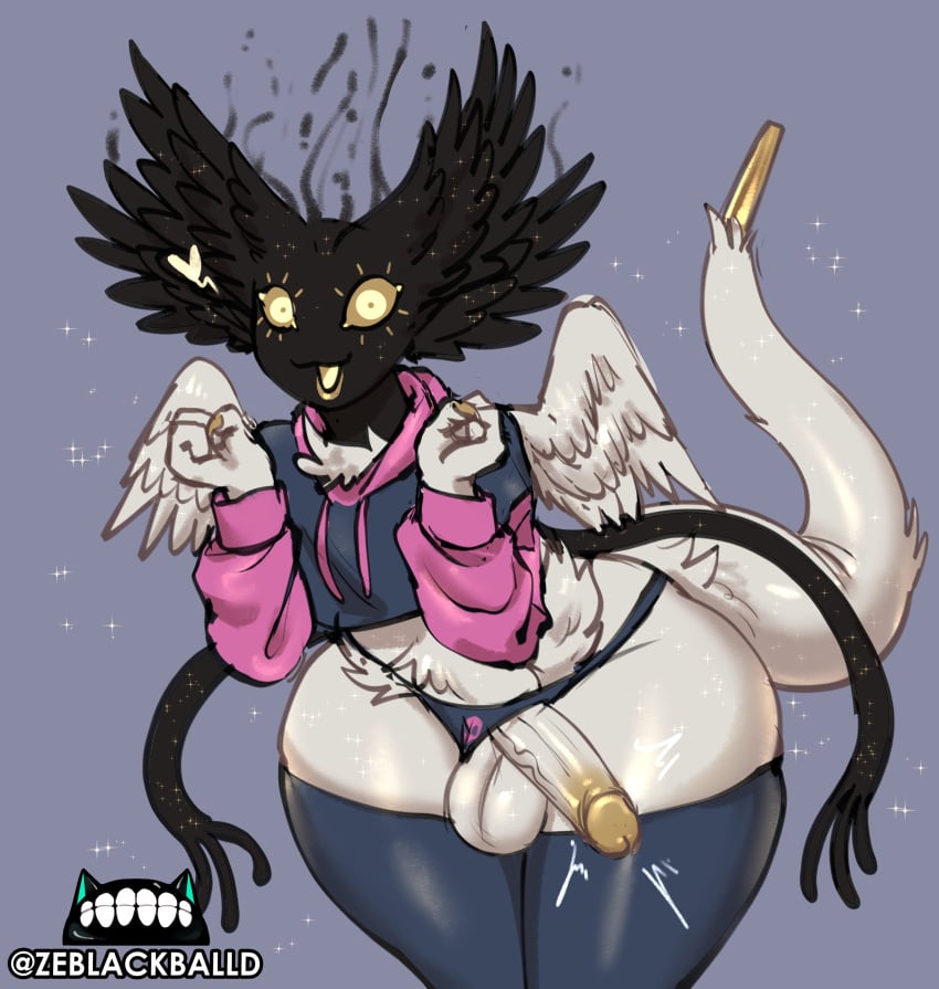 1boy 4_arms alien alien_boy angel_wings big_penis eldritch_abomination erection femboy furry_male huge_thighs monster_femboy paggi_outfit solo_focus tail the_nightmare_(zeblackballd) white_fur wings ze_blackball.d zeblackballd_(artist)