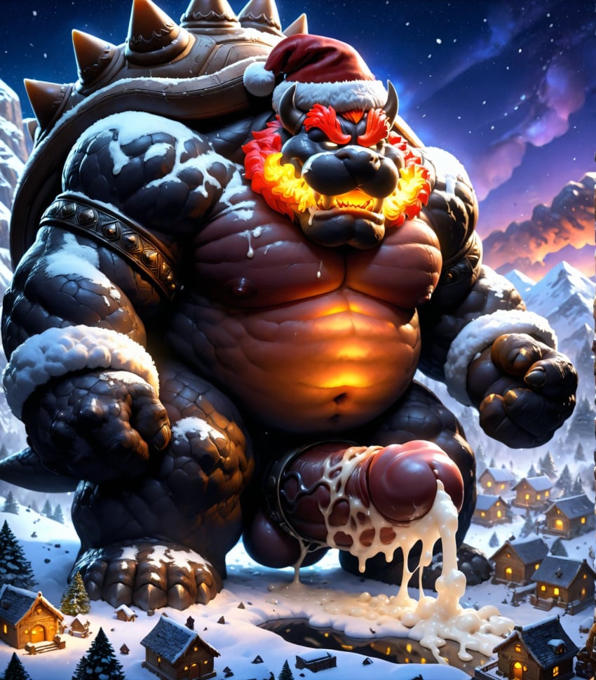 1boy 1male ai_generated balls big_balls big_muscles big_nipples big_penis big_testicles bowser bracelet christmas_hat cum cumming cumshot daddy ejaculation excessive_cum eyebrows furry furry_male furry_only fury_bowser huge_belly huge_cock huge_muscles huge_nipples koopa male male_only mario_(series) massive_penis muscles navel nintendo nipples open_mouth penis spiked_bracelet testicles thick_eyebrows