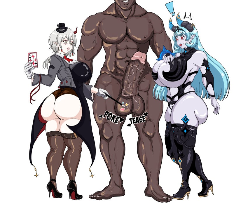 archdemon ass_bigger_than_head big_butt bigger_male breasts_bigger_than_head cock_shock cock_worship dahlia_(outerplane) dahlia_gnosis_(outerplane) dark-skinned_male demon demon_girl demon_horns high_heels huge_ass huge_balls huge_breasts huge_cock interracial interspecies kuanasi light-skinned_female looking_at_penis magic_wand magician outerplane plump poking_penis qos queen_of_spades regina_(outerplane) skimpy_clothes slightly_chubby smaller_female thick_ass thick_legs thick_penis thick_thighs thighhighs