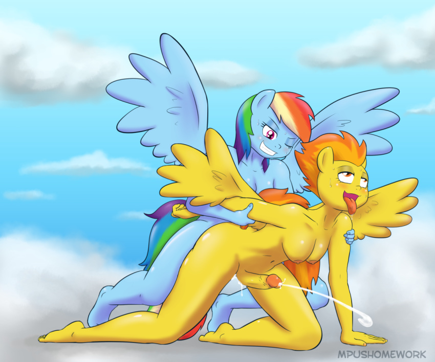 2girls ahe_gao anthro areola cleavage cum empyu eyeshadow friendship_is_magic furry futa_on_futa futanari intersex my_little_pony nipples pegasus pegasus_wings rainbow_dash_(mlp) spitfire_(mlp) straight_hair tongue_out wink wonderbolts_(mlp)