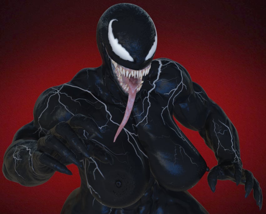 3d 3d_(artwork) 3d_model alien areola areolae arms background big_breasts big_hips big_thighs big_titties black_areola black_body blender boob breast breasts female girl_only hands hips long_tongue marvel marvel_comics midwesternw one_girl red_background red_tongue she-venom slimy spider-man_(series) thighs tit tounge tounge_out venom venom_(2018) venom_(marvel) white_eyes white_veins women