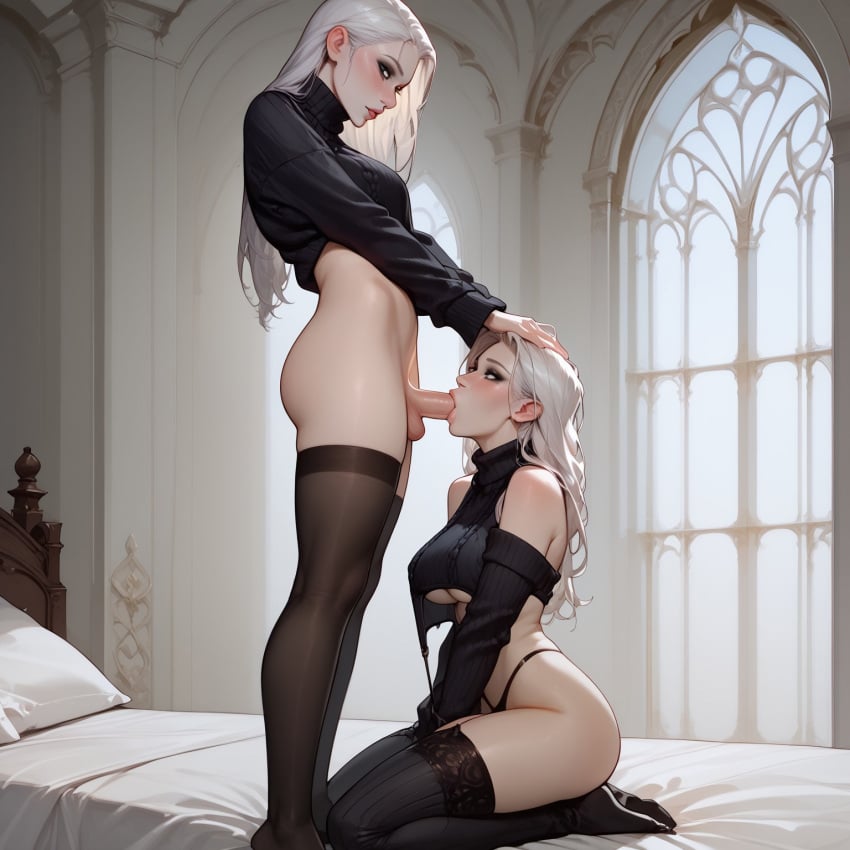 ai_generated blindparty blowjob fellatio futa_on_futa futanari lingerie oral