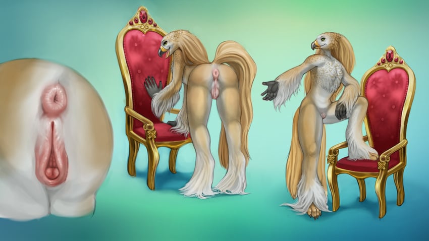 anthro anus ass bent_over chair female hippogryph nude pussy solo talba_ebonoldty theowlette