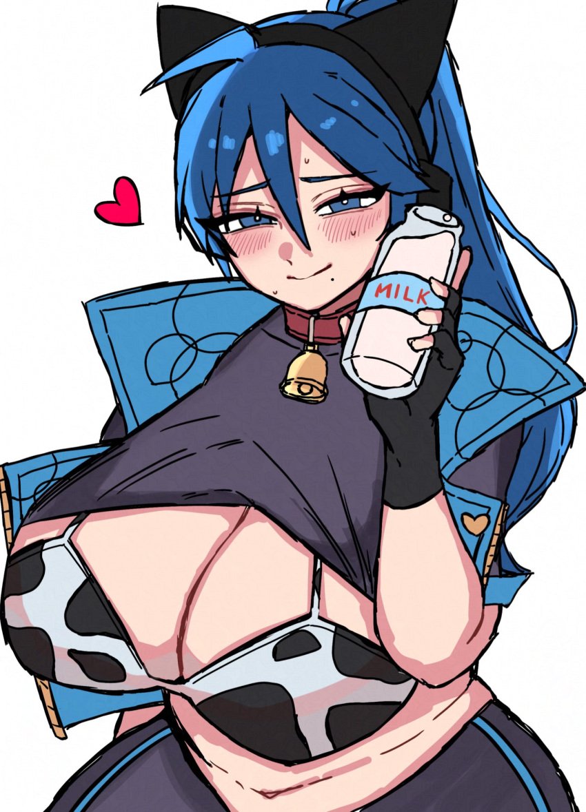 bell_choker bell_collar blue_eyes blue_hair blush blushing_at_viewer boobs_bigger_than_head boobs_out breasts breasts_bigger_than_head breasts_out cat_ear_hairband cat_ear_headphones cat_ears cat_ears_hairband cat_ears_headphones chubby_female cow_bikini cow_print cow_print_bikini cowbell dore2801 fortnite fortnite:_battle_royale hope_(fortnite) implied_breast_milk light-skinned_female light_skin looking_at_viewer milk_bottle open_clothes open_clothing open_jacket open_shirt open_topwear presenting presenting_breasts seductive seductive_body seductive_eyes seductive_female seductive_gaze seductive_look seductive_mouth seductive_pose seductive_smile shirt_lift shirt_open shirt_up thick thick_hips thick_legs thick_thighs tits_bigger_than_head tits_out