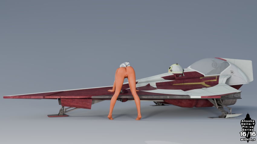 1girls 3d ahsoka_tano alien astromech_droid bending_over clone_wars completely_nude dc15-a female female_only jedi jedi_padawan naked orange_body orange_skin pinup pinup_(style) pinup_girls pinup_pose pussy simple_background solo spacecraft spaceship standing star_wars the_clone_wars:_season_one togruta