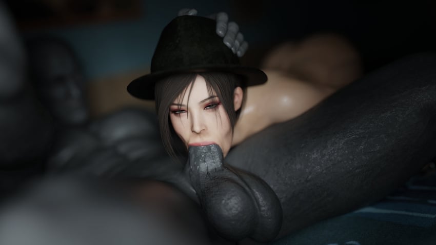 1boy 1girls 3d ada_wong ada_wong_(adriana) balls black_hair blowjob capcom deep_penetration deepthroat fedora fellatio female grey_body hat headwear male medium_hair monster mr_x oral oral_penetration oral_sex resident_evil resident_evil_2 resident_evil_2_remake stephanie23 straight tyrant