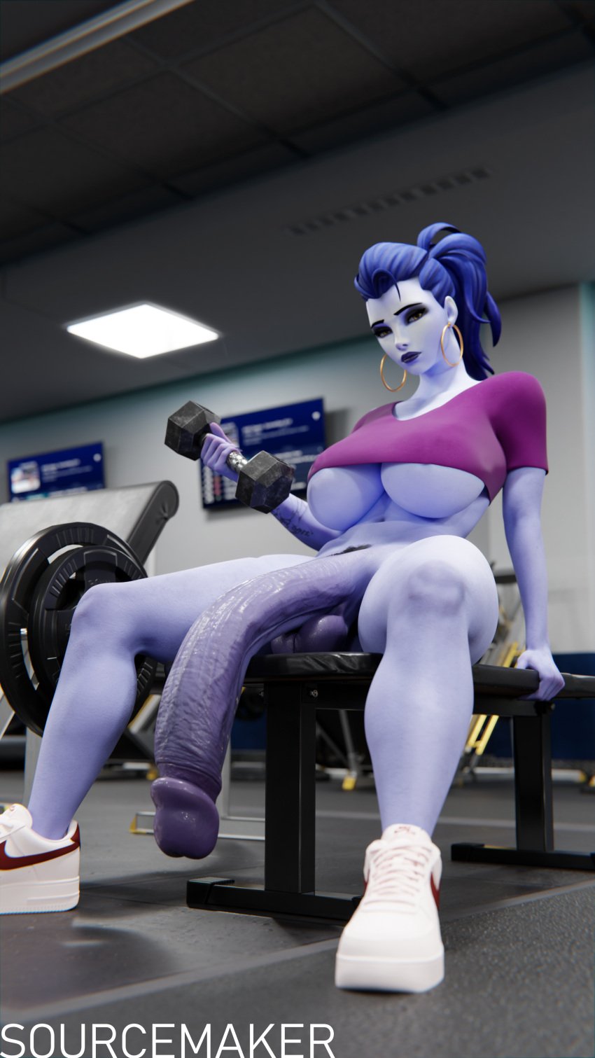 1futa 3d 3d_(artwork) absurd_res absurdly_large_cock big_breasts big_penis crop_top earrings enormous_penis flaccid flaccid_penis futa_focus futa_only futanari gym gym_clothes half-erect highres huge_breasts huge_cock large_breasts large_penis long_penis massive_penis nyl_widowmaker overwatch ponytail pubic_hair sitting soft_penis solo sourcemaker thick_penis tied_hair underboob very_long_penis weights widowmaker