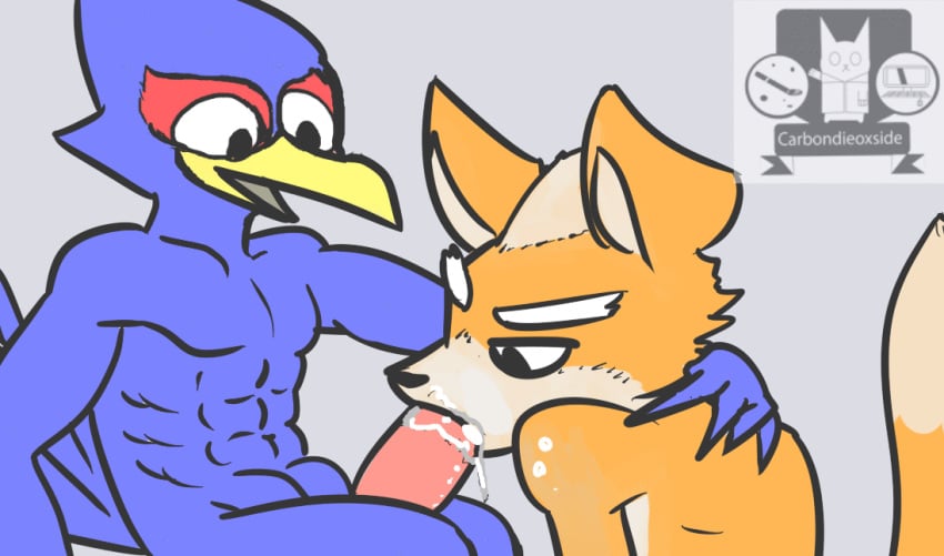 animated anthro avian bird canine carbondieoxside cum duo falco_lombardi fellatio fox fox_mccloud male mammal nintendo nude oral penis sex simple_background smile star_fox video_games yaoi