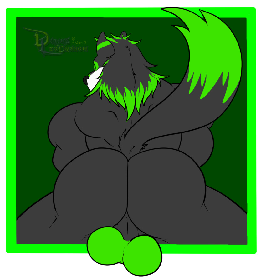 1boy anthro ass backsack balls big_balls big_butt canine darius_leodragon hair male male_only mammal multicolored_hair muscular muscular_male nude perineum rear_view solo two_tone_hair