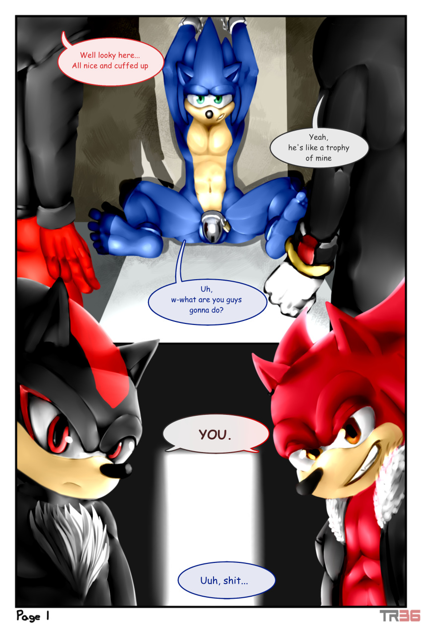 2010 anthro anthro_only august balls blue_arms blue_fur bound feet furry furry_only hedgehog mammal no_humans penis shadow_the_hedgehog slave sonic_(series) sonic_the_hedgehog sonic_the_hedgehog_(series) threesome trooper036 yaoi