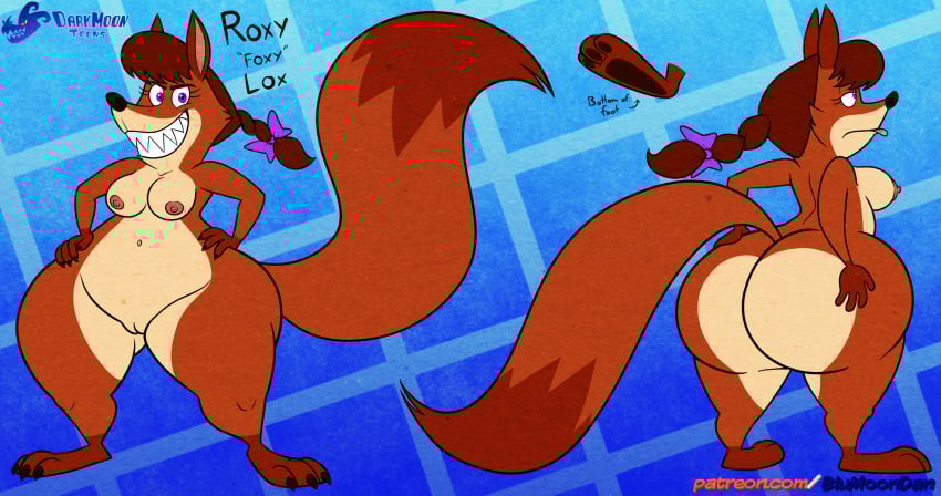 2025 3_toes 4_fingers anthro ass big_butt black_nose black_pawpads blu3danny bow_ribbon braided_hair breasts canid canine claws english_text feet female finger_claws fingers fluffy fluffy_tail fox fur genitals grin hair hi_res hindpaw huge_butt humanoid_hands mammal model_sheet multicolored_body multicolored_fur navel nipples nude nude_anthro nude_female pawpads paws pussy red_body red_fox red_fur red_hair roxy_lox smile solo tail tan_body tan_fur teeth text toe_claws toes tongue tongue_out true_fox two_tone_body two_tone_fur url wide_hips