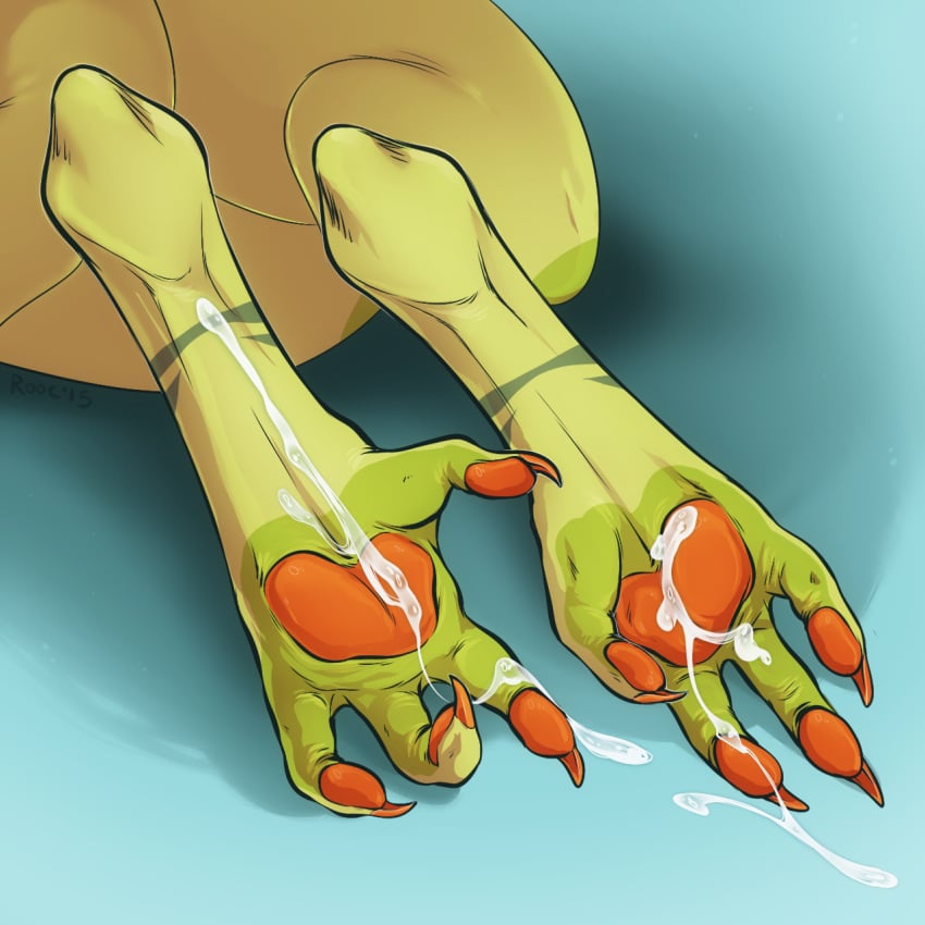 2015 cum cum_on_feet digitigrade foot_fetish foot_focus hi_res monster pawpads paws rooc solo tean