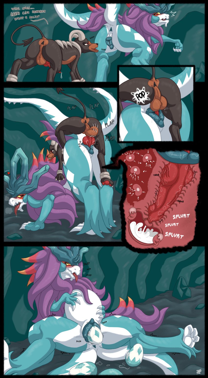 absurd_res ancient_pokemon animal_genitalia animal_penis animal_pussy anus ass ass_up balls black_body black_fur blue_body blush bodily_fluids brown_body brown_fur canine_genitalia canine_penis canine_pussy cave claws cum cum_in_pussy cum_in_uterus cum_inside dialogue doggy_style duo egg egg_laying fallopian_tubes female feral feral_on_feral freetao from_behind_position fur generation_2_pokemon generation_9_pokemon genital_fluids genitals hair hand_on_belly hi_res horn houndoom impregnation internal legs_together looking_back looking_pleasured low-angle_view male male/female multiple_impregnation nintendo ovaries ovum paradox_pokemon penis plap pokemon pokemon_(species) pregnant purple_hair pussy rear_view red_eyes sex sniffing sperm_cell sperm_meets_ovum splurt spread_legs spreading tongue tongue_out uterus walking_wake white_body x-ray y_anus yellow_sclera