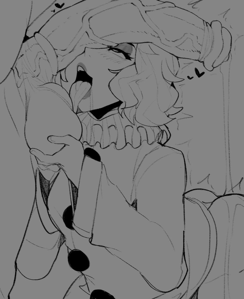 1girls ass balls big_ass clown clown_girl cock_worship commission drooling female female_focus hands_on_balls heart hearts_around_head holding_balls horsecock horu huge_balls huge_cock lipstick makeup monochrome no_color off_screen_character penis penis_on_face penis_on_head penis_worship pierrot_clown precum precum_on_ass precum_string sketch tongue tongue_on_balls tongue_out