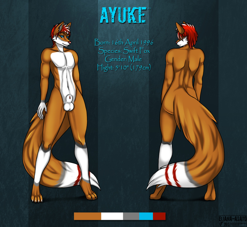 1boy 2015 anthro ayuke back blue_eyes canine eliana-asato fox fur grey_fur hair male male_only mammal model_sheet nude orange_fur red_fur red_hair red_nose seath short_hair solo standing swift_fox white_fur