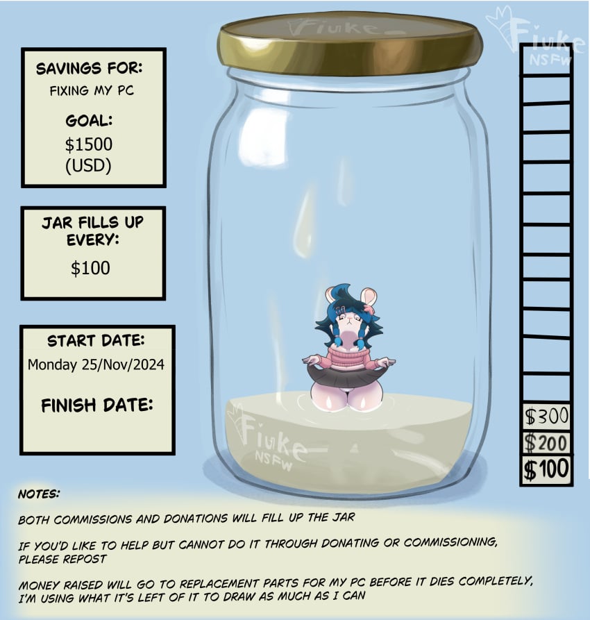 absurd_res ambiguous_gender anthro ass belly big_butt blue_hair bodily_fluids bottomwear bulge butt_heart chat clothed clothing clothing_lift container cum cum_in_container cum_in_jar cum_on_feet cumjar cumming_in_jar cumshot currency_symbol dialogue digital_drawing_(artwork) digital_media_(artwork) digital_painting_(artwork) dollar_sign donation donation_alert donation_drive donation_goal donation_incentive donation_praise ejaculation english_text feet financial fiuke fiuke_bnuy fundraiser fur furro genital_fluids hair heart_symbol hi_res huge_butt huge_thighs in_container in_jar incoming interaction_drive jar lagomorph leporid male male/male mammal meme micro milestone miniature navel number painting_(artwork) piggybank rabbit raised_bottomwear raised_clothing raised_head raised_skirt short_stack simple_background skirt skirt_lift solo spanish spanish_description spanish_text speech_bubble symbol tail text text_box thick_thighs trapped trapped_in_jar white_body white_fur wide_hips