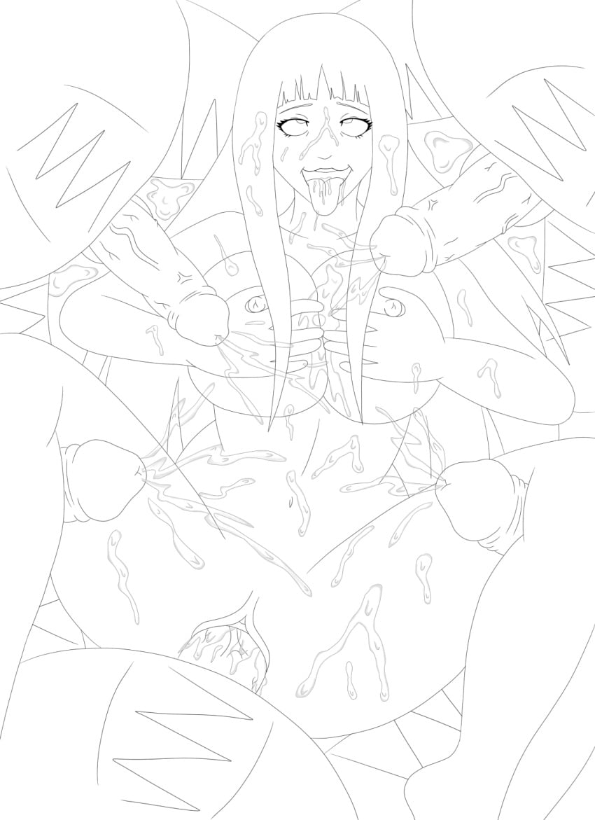 bukkake female gang hyuuga_hinata line_art male monochrome naruto tagme zetsu