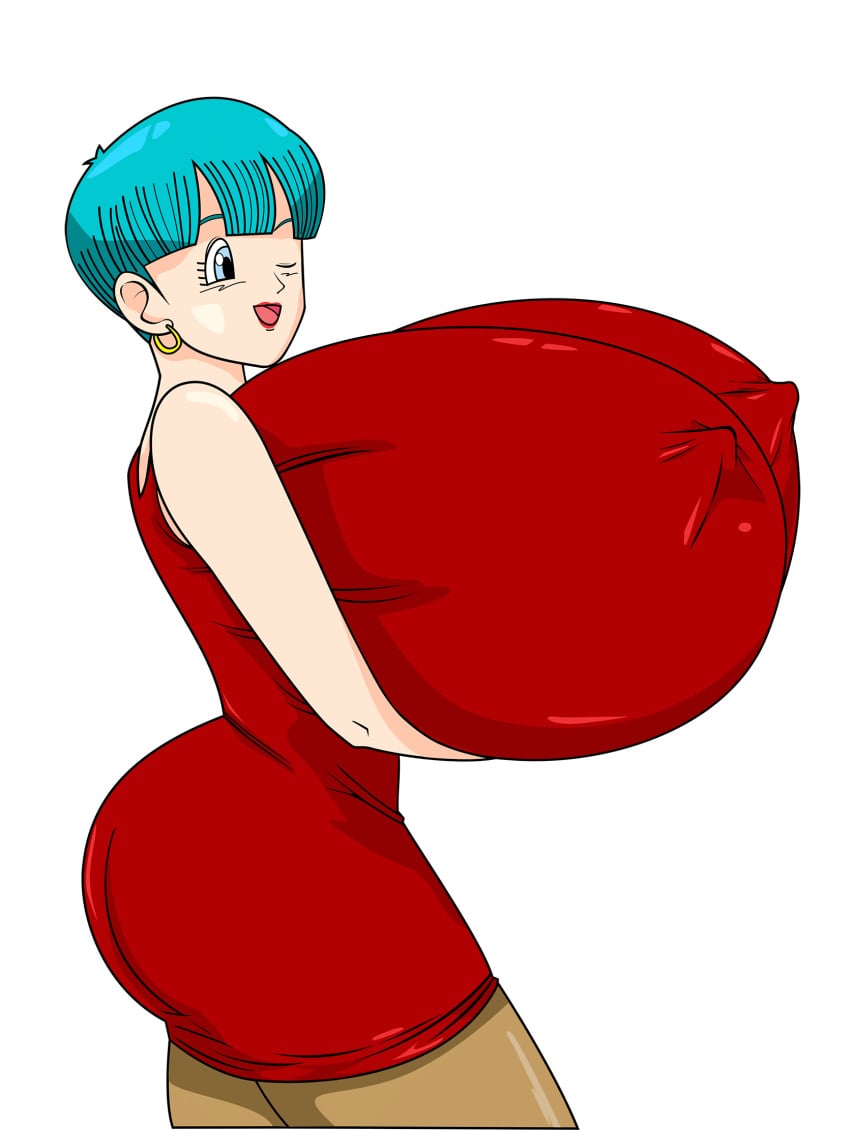 1girls animated ass ass_in_dress big_ass blue_eyes blue_hair breasts bulma_briefs busty dragon_ball dragon_ball_z dress erect_nipples gigantic_breasts holding_breasts hoop_earrings milf nipples stockings toshiso voluptuous