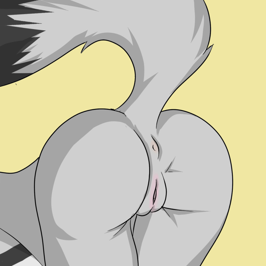 anthro anus ass bent_over canine crescent0100 female fur grey_fur mammal nude presenting presenting_hindquarters pussy raised_tail simple_background solo