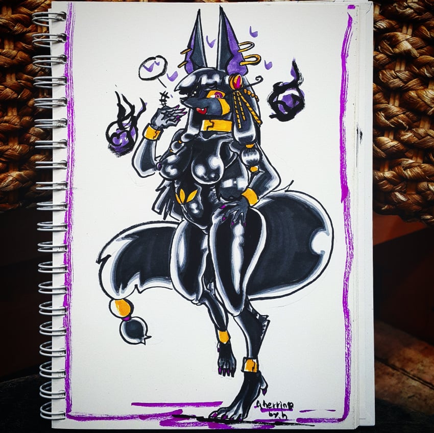 1girls anubis canine dark_skin deity female gynoidherring jackal mammal photo_(medium) seshafi traditional_media_(artwork)